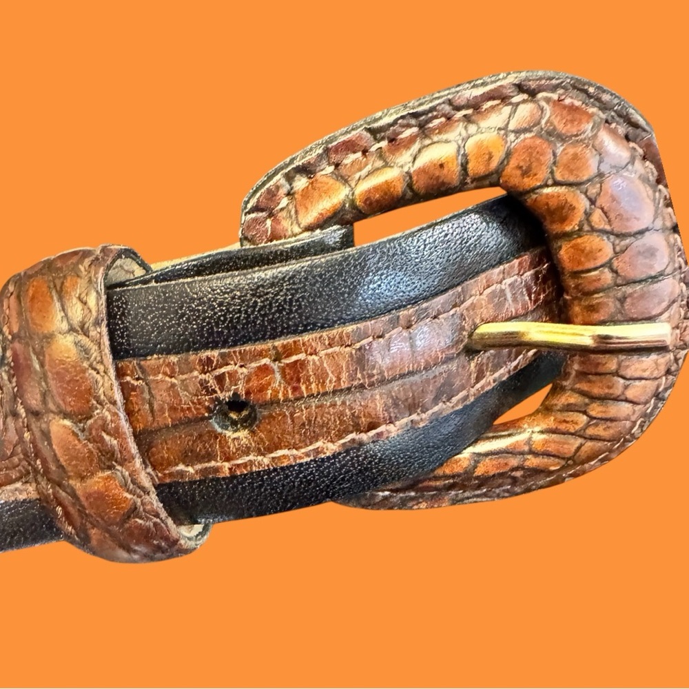 Brahmin Black & Brown Textured Leather Belt
